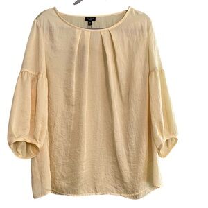 NWT Talbots Puff 3/4 Sleeve Crew Neck Pale Yellow Crinkle Silk Blouse Sz 14W